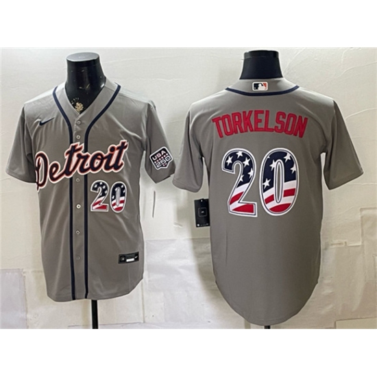 Men's Detroit Tigers #20 Spencer Torkelson Gray 2026 USA 250 Fourth of July Stitched Baseball Jersey - Ujersey