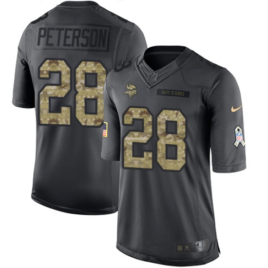 Youth Nike Minnesota Vikings #28 Adrian Peterson Limited Black 2016 Salute to Service NFL Jersey - Ujersey