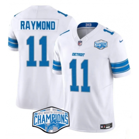 Men's Detroit Lions #11 Kalif Raymond White 2024 NFC North Champions F.U.S.E. Vapor Limited Stitched Jersey - Ujersey