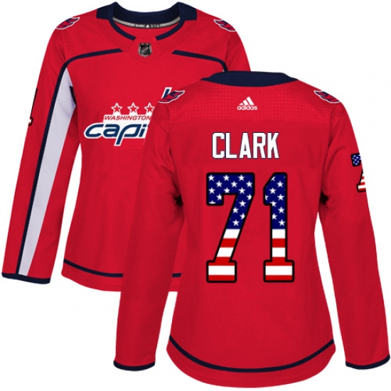 Women's Adidas Washington Capitals #71 Kody Clark Authentic Red USA Flag Fashion NHL Jersey - Ujersey