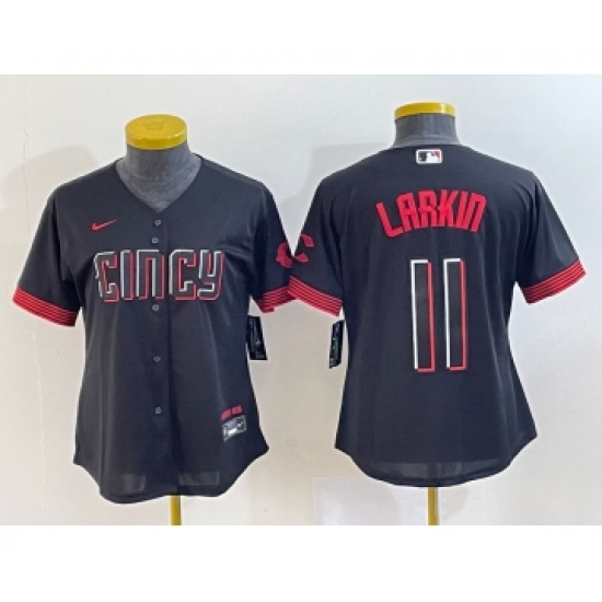 Women's Cincinnati Reds #11 Barry Larkin Black 2023 City Connect Cool Base Stitched Jersey - Ujersey