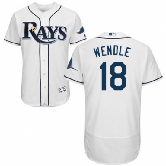 Men's Majestic Tampa Bay Rays #18 Joey Wendle Home White Home Flex Base Authentic Collection MLB Jersey - Ujersey