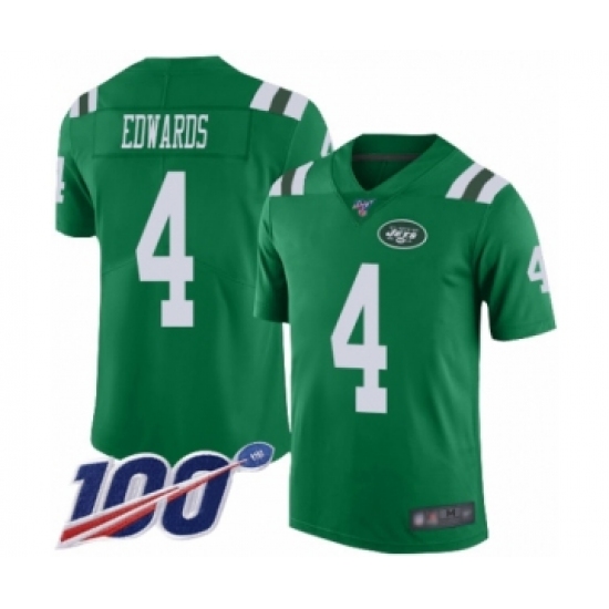 Men's New York Jets #4 Lac Edwards Limited Green Rush Vapor Untouchable 100th Season Football Jersey - Ujersey