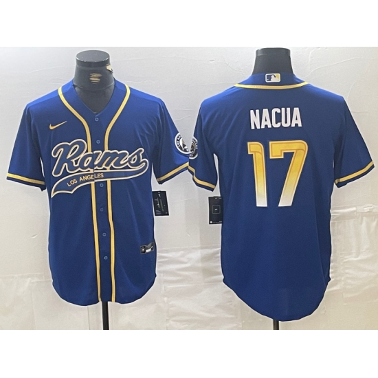 Men's Los Angeles Rams #17 Puka Nacua Royal With Cool Base Stitched Baseball Jersey - Ujersey