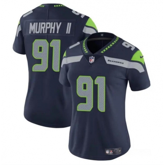 Women's Seattle Seahawks #91 Byron Murphy II 2024 Draft Navy Vapor Limited Football Stitched Jersey(Run Small)