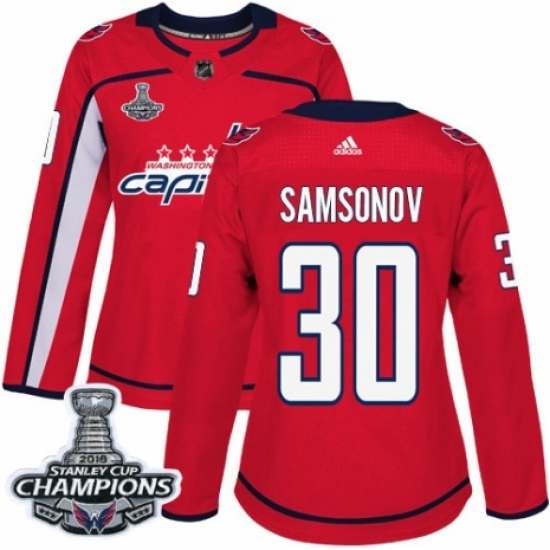 Women's Adidas Washington Capitals #30 Ilya Samsonov Authentic Red Home 2018 Stanley Cup Final Champions NHL Jersey - Ujersey