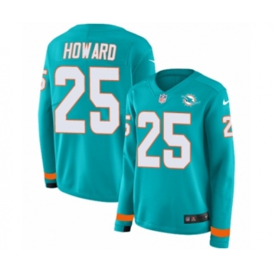 Women's Nike Miami Dolphins #25 Xavien Howard Limited Aqua Therma Long Sleeve NFL Jersey - Ujersey