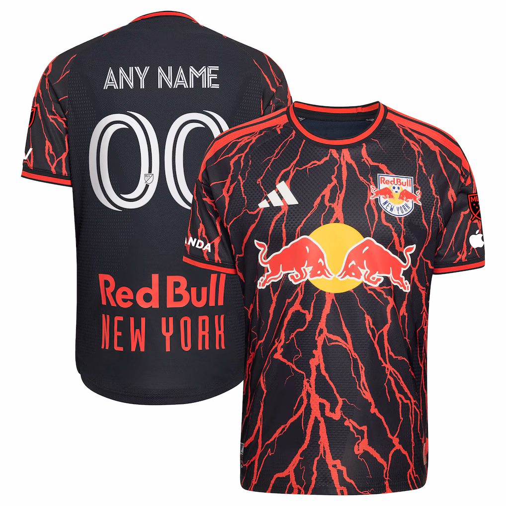 Men's New York Red Bulls adidas Black 2026 The Rooted Kit On-Field Authentic Patch Custom Jersey