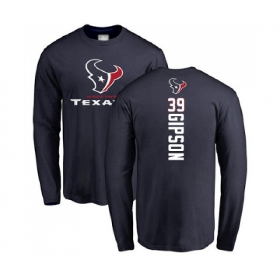 Football Houston Texans #39 Tashaun Gipson Navy Blue Backer Long Sleeve T-Shirt - Ujersey