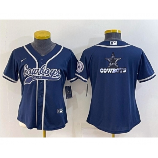 Women's Dallas Cowboys Navy Blue Team Big Logo With Patch Cool Base Stitched Baseball Jersey - Ujersey