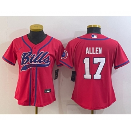 Youth Buffalo Bills #17 Josh Allen Red With Patch Cool Base Stitched Baseball Jersey - Ujersey