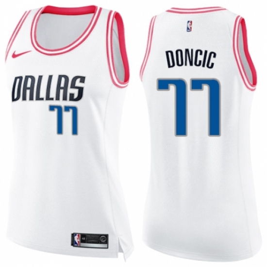Women's Nike Dallas Mavericks #77 Luka Doncic Swingman White/Pink Fashion NBA Jersey - Ujersey