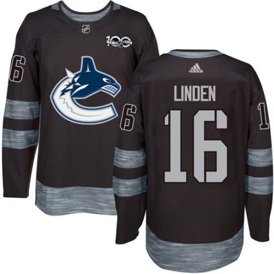 Men's Adidas Vancouver Canucks #16 Trevor Linden Authentic Black 1917-2017 100th Anniversary NHL Jersey - Ujersey