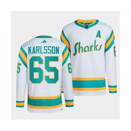 Men's San Jose Sharks #65 Erik Karlsson White 2022 Reverse Retro Stitched Jersey - Ujersey