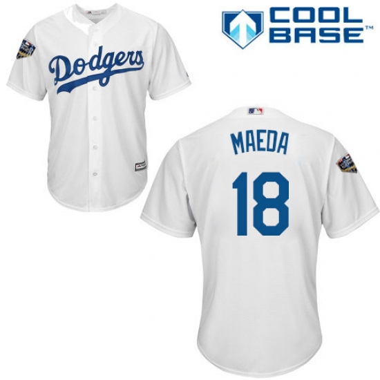 Youth Majestic Los Angeles Dodgers #18 Kenta Maeda Authentic White Home Cool Base 2018 World Series MLB Jersey - Ujersey