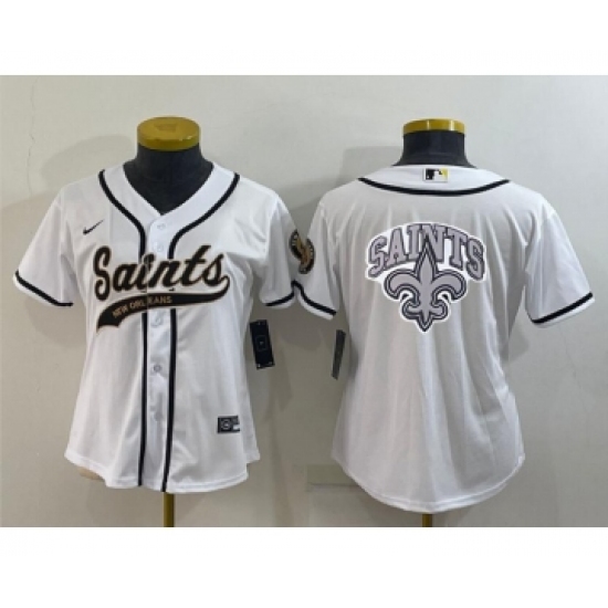 Women's New Orleans Saints White Team Big Logo With Patch Cool Base Stitched Baseball Jersey - Ujersey