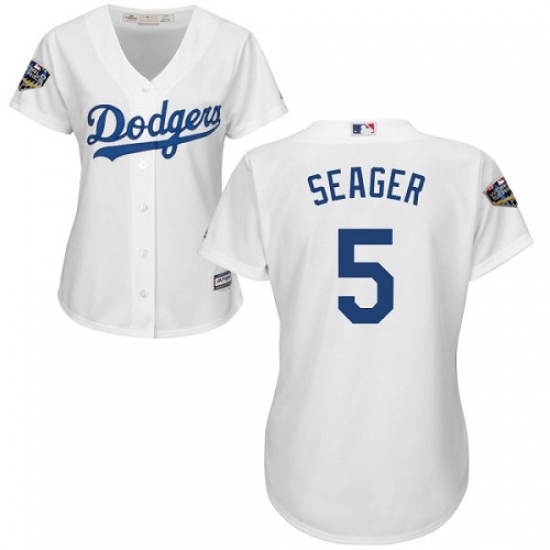 Women's Majestic Los Angeles Dodgers #5 Corey Seager Authentic White Home Cool Base 2018 World Series MLB Jersey - Ujersey
