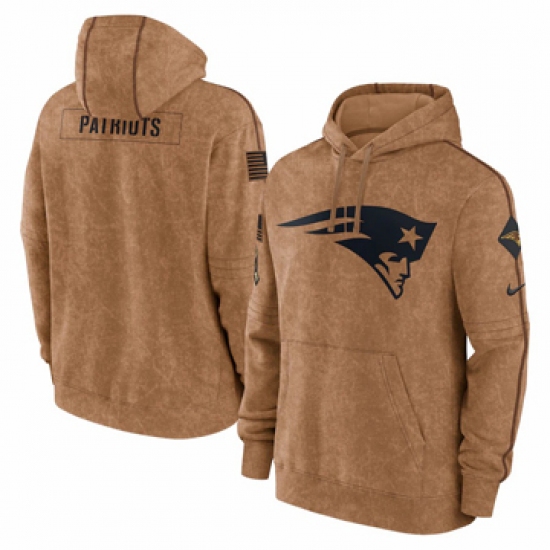 Men's New England Patriots Nike Brown 2023 Salute To Service Club Pullover Hoodie - Ujersey