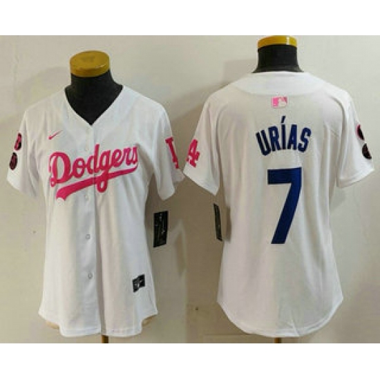 Women's Los Angeles Dodgers #7 Julio Urias White Pink With Limited Stitched Jersey - Ujersey