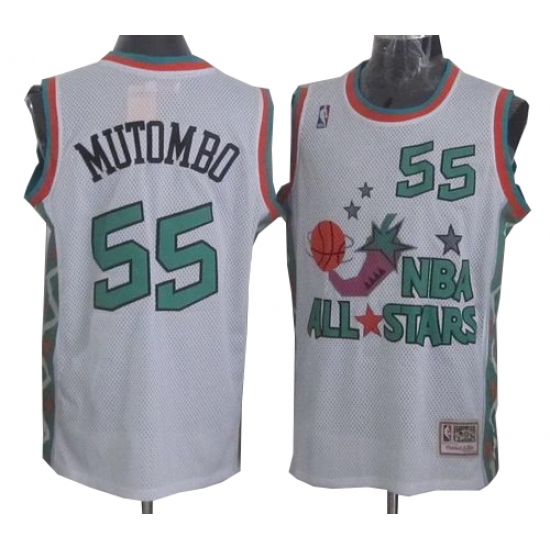Men's Mitchell and Ness Denver Nuggets #55 Dikembe Mutombo Swingman White 1996 All Star Throwback NBA Jersey - Ujersey