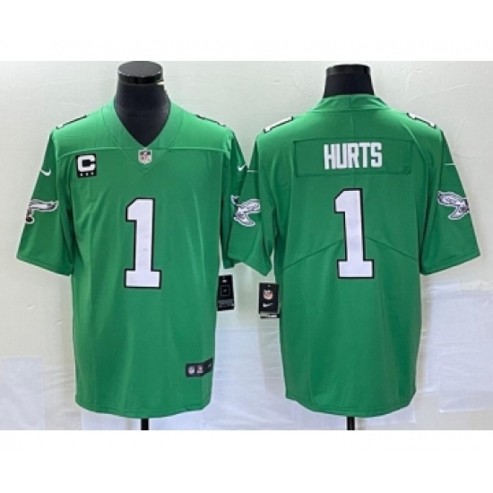 Youth Philadelphia Eagles #1 Jalen Hurts Green Vapor Limited C Stitched Football Jersey - Ujersey