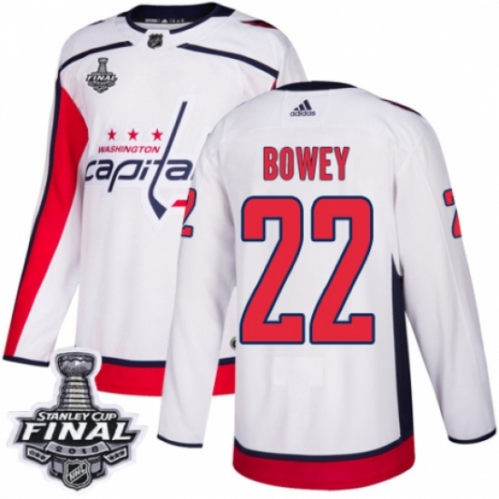 Men's Adidas Washington Capitals #22 Madison Bowey Authentic White Away 2018 Stanley Cup Final NHL Jersey - Ujersey