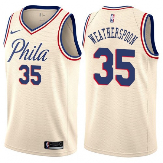 Women's Nike Philadelphia 76ers #35 Clarence Weatherspoon Swingman Cream NBA Jersey - City Edition - ujerseystore