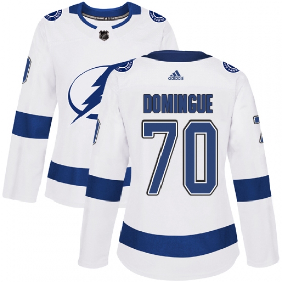 Women's Adidas Tampa Bay Lightning #70 Louis Domingue Authentic White Away NHL Jersey - Ujersey