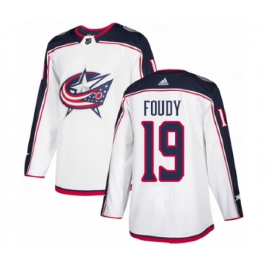 Men's Adidas Columbus Blue Jackets #19 Liam Foudy Authentic White Away NHL Jersey - Ujersey