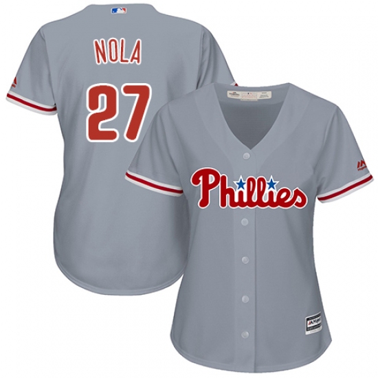 Women's Majestic Philadelphia Phillies #27 Aaron Nola Replica Grey Road Cool Base MLB Jersey - Ujersey