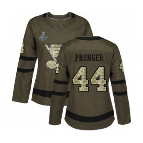 Women's St. Louis Blues #44 Chris Pronger Authentic Green Salute to Service 2019 Stanley Cup Champions Hockey Jersey - Ujersey
