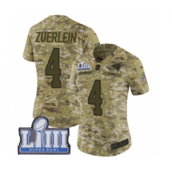 Women's Nike Los Angeles Rams #4 Greg Zuerlein Limited Camo 2018 Salute to Service Super Bowl LIII Bound NFL Jersey - Ujersey