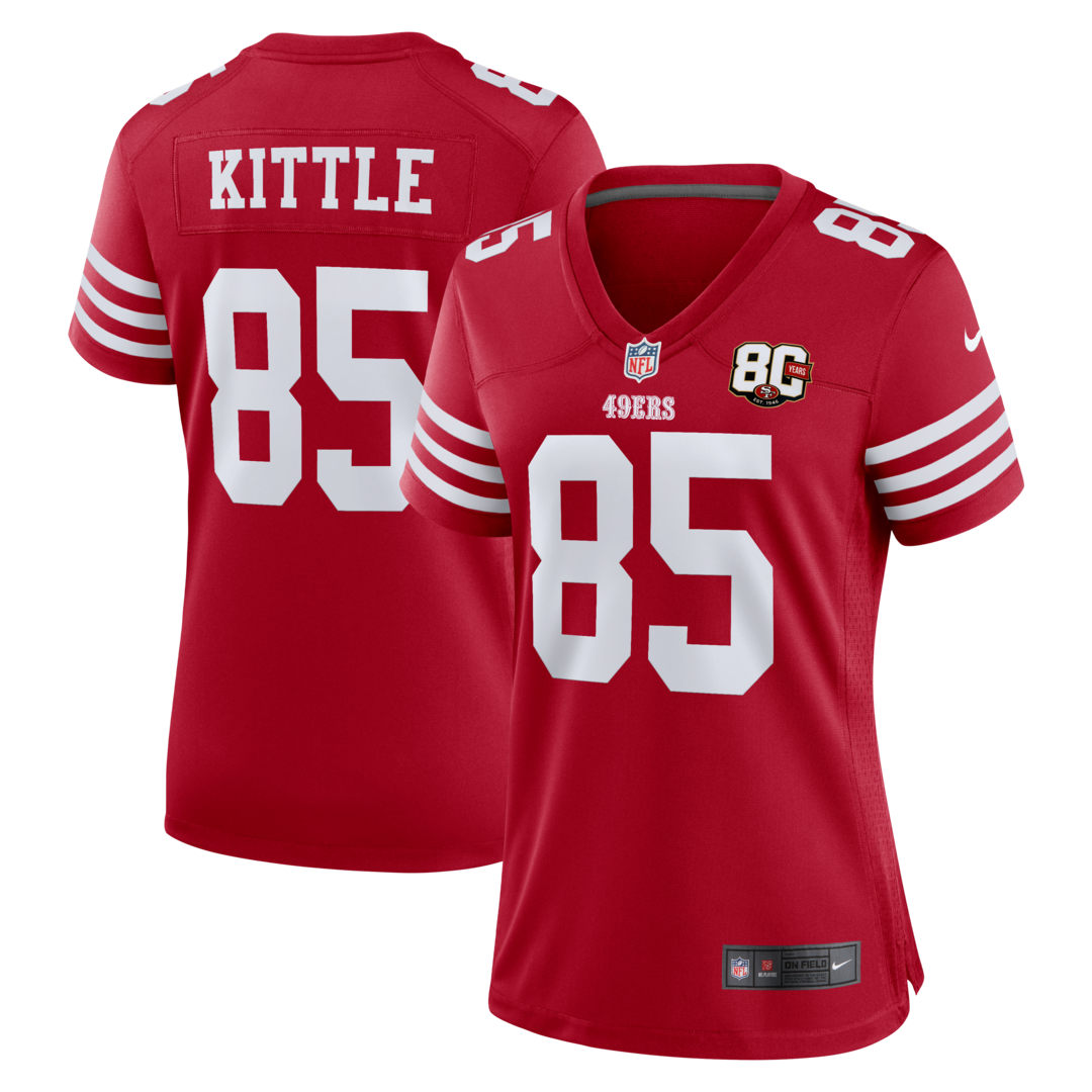 Women's San Francisco 49ers George Kittle Nike Scarlet 80th Anniversary Game Jersey - Ujersey