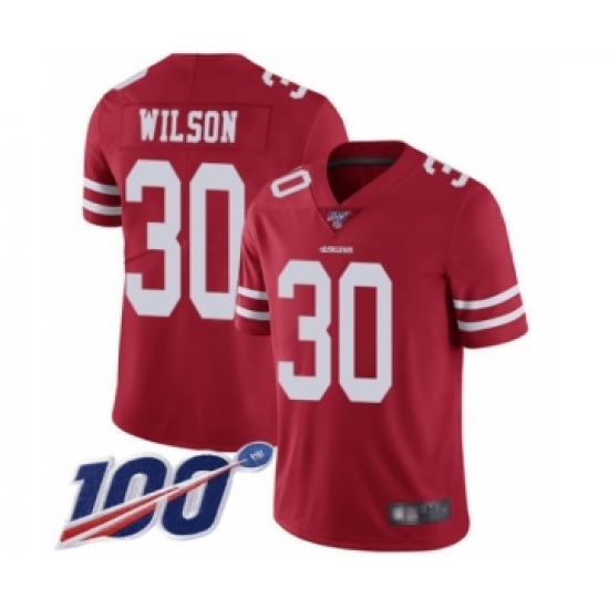 Men's San Francisco 49ers #30 Jeff Wilson Red Team Color Vapor Untouchable Limited Player 100th Season Football Jersey - Ujersey