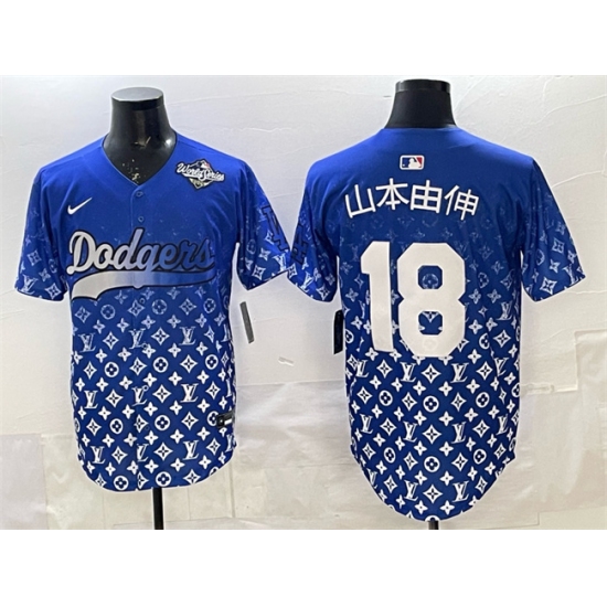 Men's Los Angeles Dodgers #18 山本由伸 Blue 2025 World Series Limited Stitched Baseball Jersey - Ujersey
