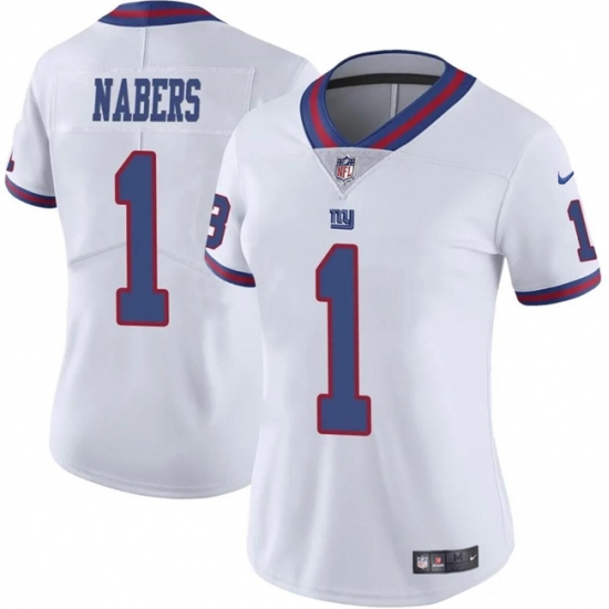 Women's New York Giants #1 Malik Nabers White Color Rush Stitched Jersey(Run Small) - Ujersey