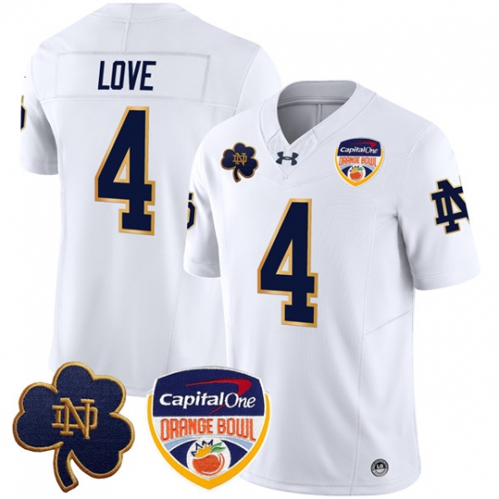 Men's Notre Dame Fighting Irish #4 Jeremiyah Love White F.U.S.E. 2024 Orange Bowl Limited Stitched Football Jersey - Ujersey
