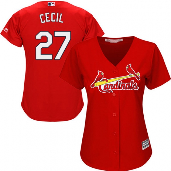 Women's Majestic St. Louis Cardinals #27 Brett Cecil Replica Red Alternate Cool Base MLB Jersey - Ujersey