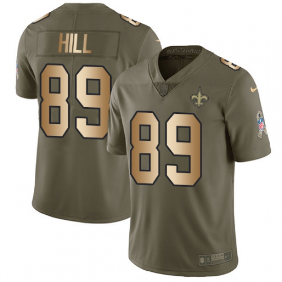 Men's Nike New Orleans Saints #89 Josh Hill Limited Olive/Gold 2017 Salute to Service NFL Jersey - Ujersey