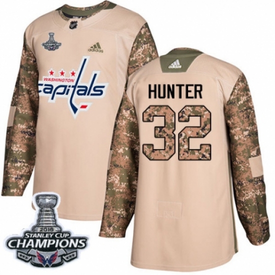 Men's Adidas Washington Capitals #32 Dale Hunter Authentic Camo Veterans Day Practice 2018 Stanley Cup Final Champions NHL Jersey - Ujersey