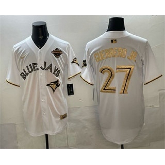 Men's Toronto Blue Jays #27 Vladimir Guerrero Jr White Gold 2025 American League Champions Limited Stitched Jersey - Ujersey