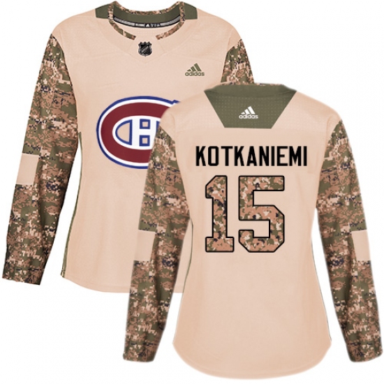 Women's Adidas Montreal Canadiens #15 Jesperi Kotkaniemi Authentic Camo Veterans Day Practice NHL Jersey - Ujersey