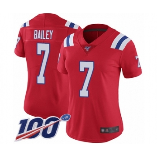 Women's New England Patriots #7 Jake Bailey Red Alternate Vapor Untouchable Limited Player 100th Season Football Jersey - Ujersey