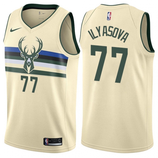 Women's Nike Milwaukee Bucks #77 Ersan Ilyasova Swingman Cream NBA Jersey - City Edition - Ujersey