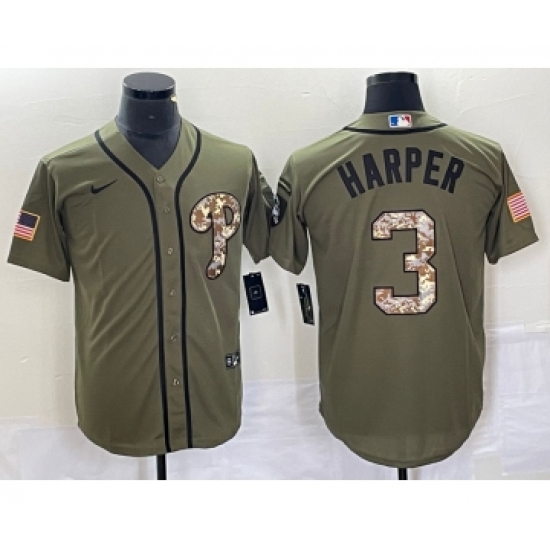 Men's Philadelphia Phillies #3 Bryce Harper Green Salute to Service Cool Base Stitched Nike Jersey - Ujersey