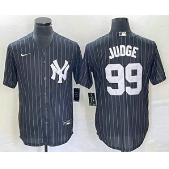 Men's New York Yankees #99 Aaron Judge Black Pinstripe Cool Base Stitched Baseball Jersey - Ujersey