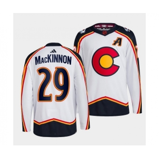 Men's Colorado Avalanche #29 Nathan MacKinnon White 2022-23 Reverse Retro Stitched Jersey - Ujersey