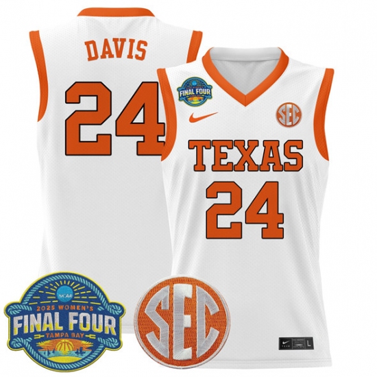 Men's Texas Longhorns #24 Clarissa Davis White 2025 Sec Women’s Final Four Stitched Basketball Jersey - Ujersey