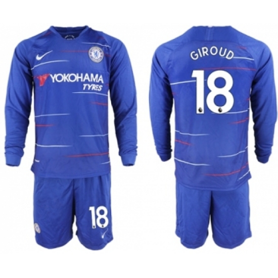 Chelsea #18 Giroud Home Long Sleeves Soccer Club Jersey