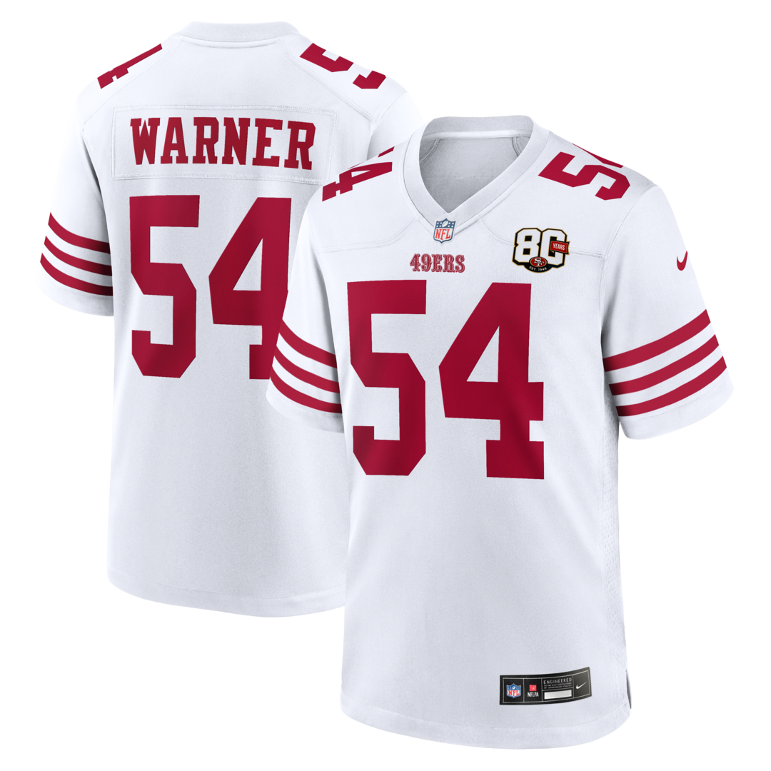 Men's San Francisco 49ers Fred Warner Nike White 80th Anniversary Game Jersey